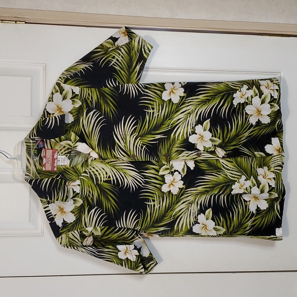 RJC Hawaiian shirt green & black size S USA